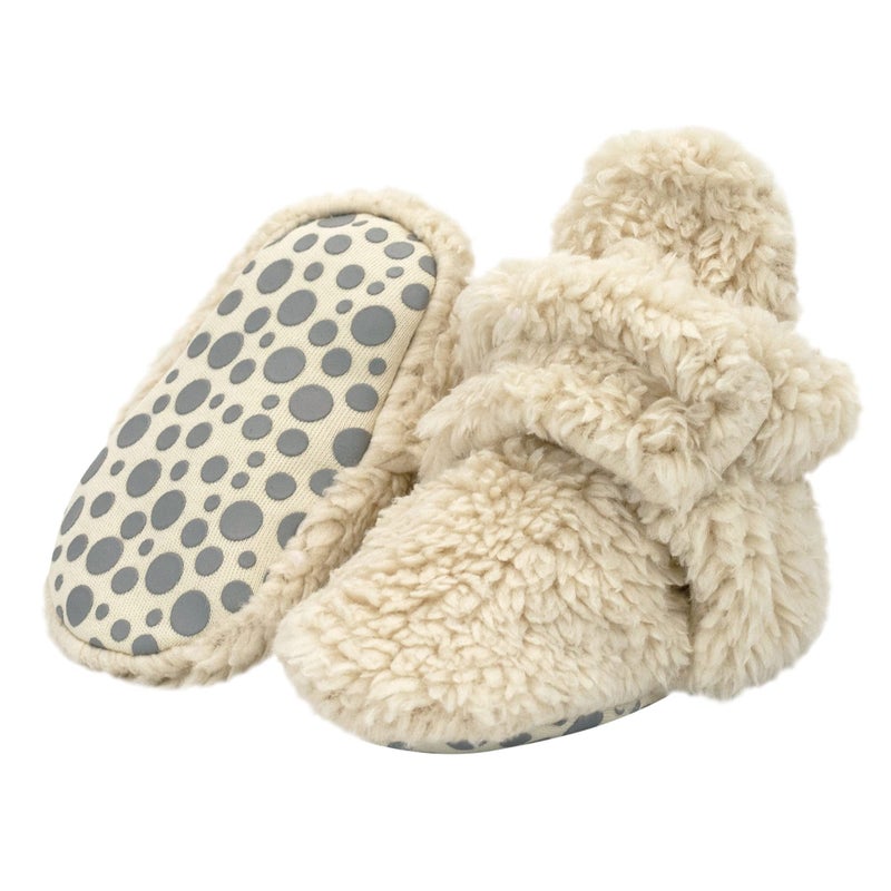 Zutano Unisex Furry Baby Booties with Grippers, Organic Cotton Lining, Baby Registry Must Haves, Oat Furry, 24 Months - Image 1