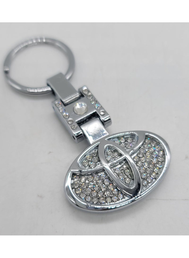 Toyota Metal Chrome Emblem Jewel Style Keychain Key Fob Ring Diamonds for Toyota - Image 2