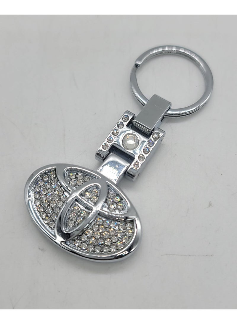 Toyota Metal Chrome Emblem Jewel Style Keychain Key Fob Ring Diamonds for Toyota - Image 1