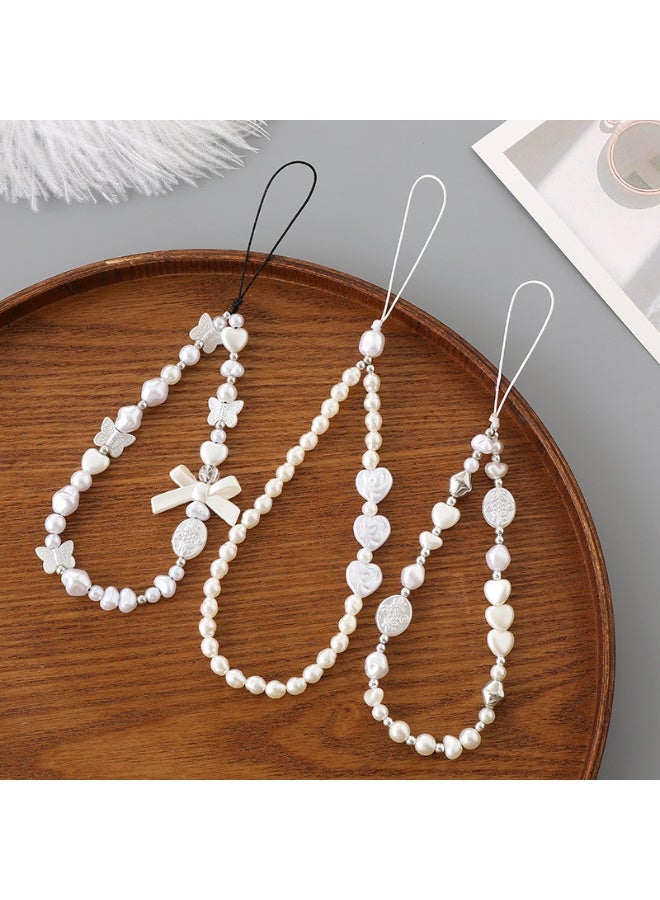 NIBEMINENT Phone Charm/ Chain Strap for Women Girls,Pearl Heart Bow Cell Phone Case Lanyard Wrist Strap - Image 2
