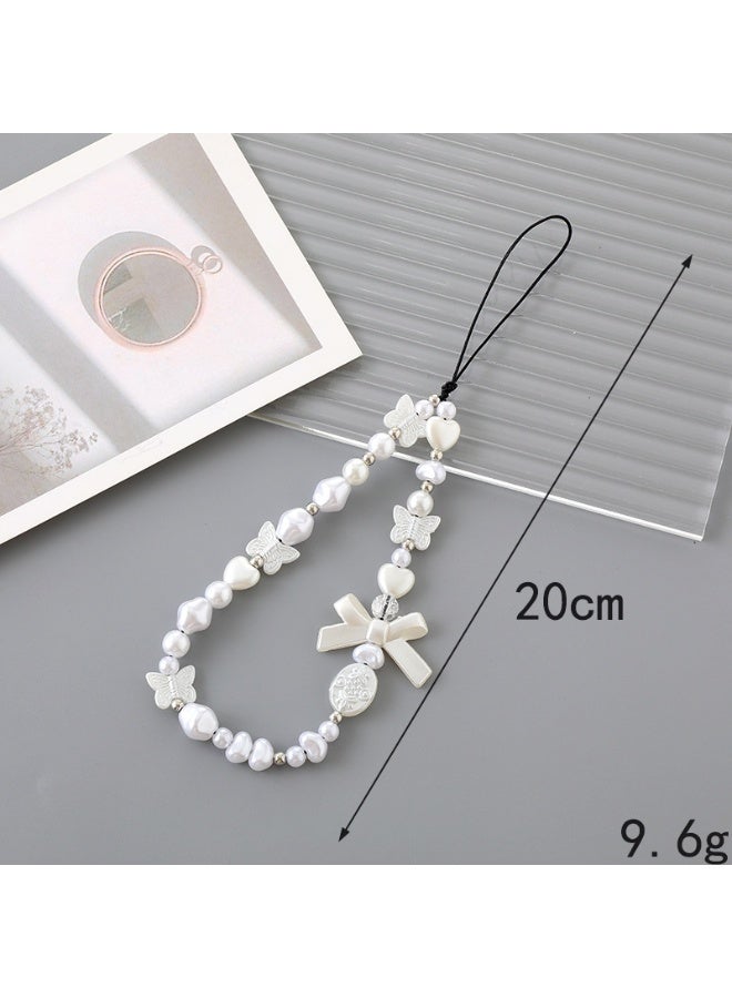 NIBEMINENT Phone Charm/ Chain Strap for Women Girls,Pearl Heart Bow Cell Phone Case Lanyard Wrist Strap - Image 1