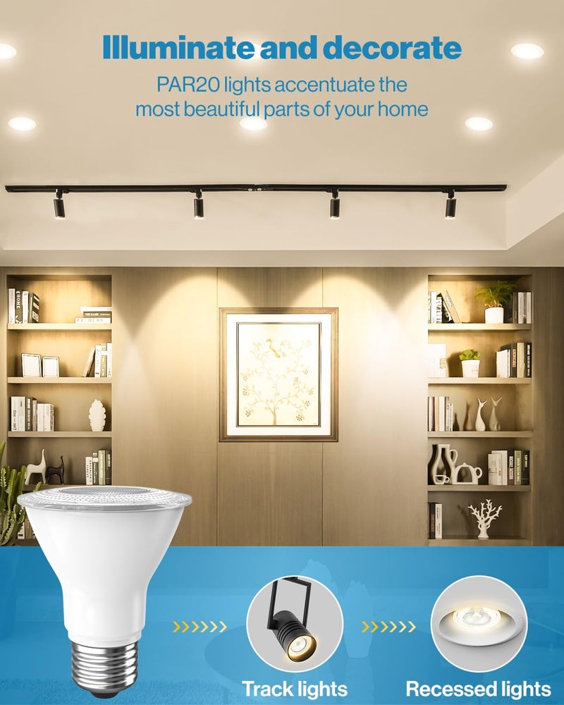 Sunco Lighting Sunco 6 Pack PAR20 LED Bulbs, Flood Light Bulb Outdoor, 500 LM, 7W (50W Equivalent), 3000K Warm White, E26 Medium Base, Dimmable, Track Lighting for Indoor/Outdoor Use, Wet Rated UL. - Image 2