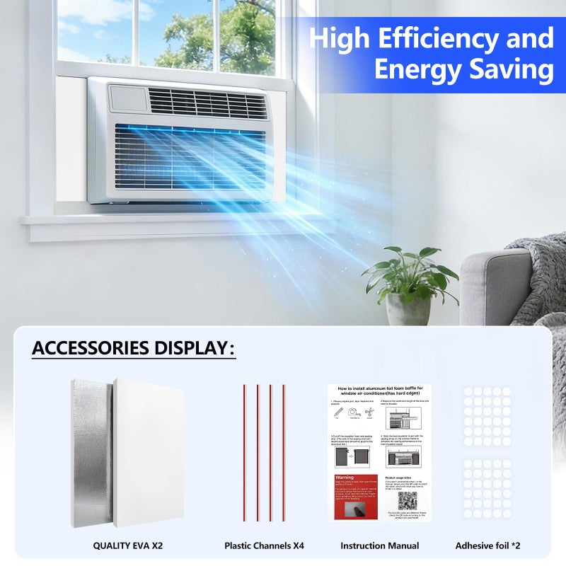 YIYAO Window AC Insulation Kit - Foam Seal Panels for Air Conditioner, Blocks Cold & Heat Leaks, All Season Weather Stripping (Summer/Winter) - Image 2