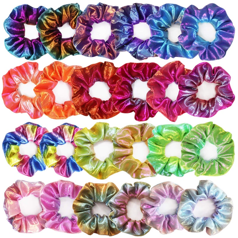Happy Will BeautyHC Shiny Metallic Scrunchies Elastic Hair Bands Hair Tie Ropes Scrunchy Soft Hair bobbles for Ponytail Holder fasion Hair Scrunchies for Girls Party Favorts 24Pcs