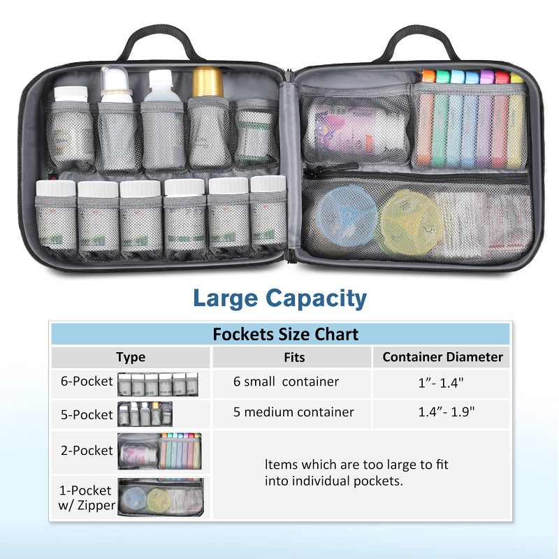 SITHON Pill Bottle Organizer Medicine Storage Bag Medication Travel Carrying Case Manager with Handle, Fixed Pockets for Medications, Vitamins, Medical Supplies, Black - Image 4