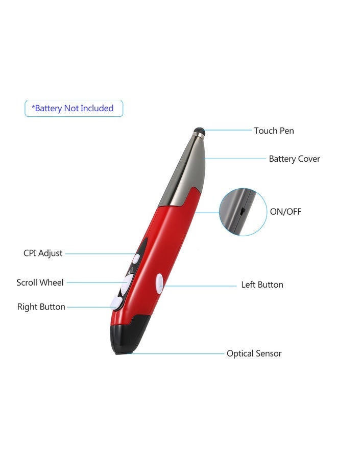 NIBEMINENT 2.4G Wireless 3-Level Adjustable Optical Touch Pen Mouse Red  - Image 5