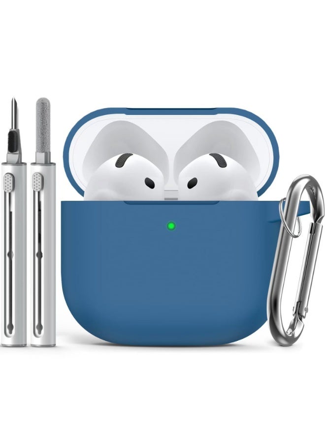 Soft Silicone Protective Case Cover for AirPods 4 with Keychain And Cleaner Kit 