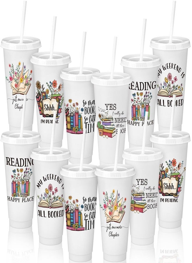 Sliner 12 Pcs Book Lovers Gifts 24 oz Book Club Tumbler with Straw and Lid Bookish Librarian Appreciation Gifts for Readers Bookworms Themed Party - Image 1
