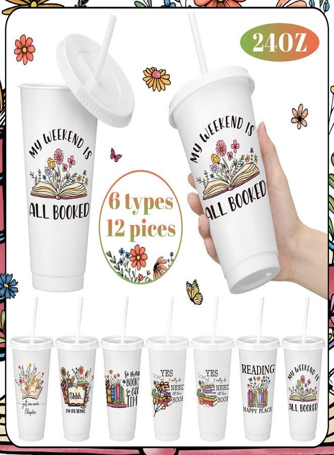 Sliner 12 Pcs Book Lovers Gifts 24 oz Book Club Tumbler with Straw and Lid Bookish Librarian Appreciation Gifts for Readers Bookworms Themed Party - Image 2