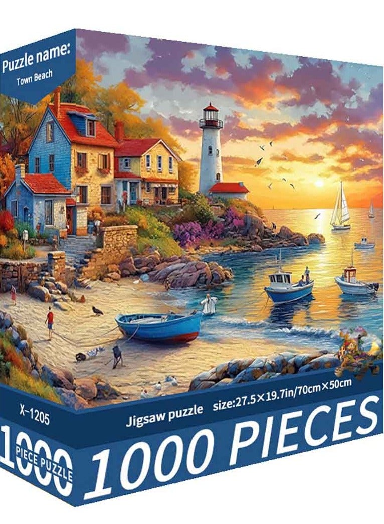 ZEPONOVA 1000-Piece Town Beach Jigsaw Fun Puzzle – Challenging Brain Teaser & Stress Relief & Decorative Art for kid Early Education Development Toy Set, 700x500mm - Image 1
