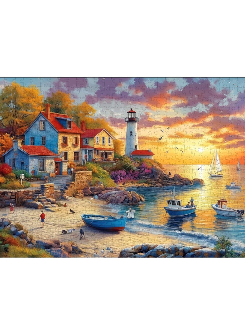 ZEPONOVA 1000-Piece Town Beach Jigsaw Fun Puzzle – Challenging Brain Teaser & Stress Relief & Decorative Art for kid Early Education Development Toy Set, 700x500mm - Image 2