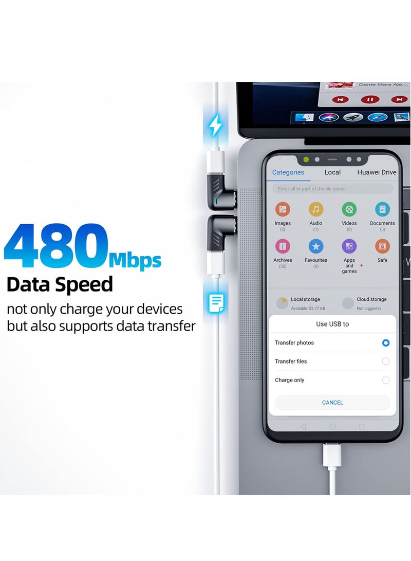 SYOSI USB Type-C Magnetic Adapter Type-C Right Angle Connector Fastest Supports USB PD 120W Fast Charging and 480Mb/s Data Transfer Notebook Adapter Compatible with USB C Phones (3-Pack) - Image 3