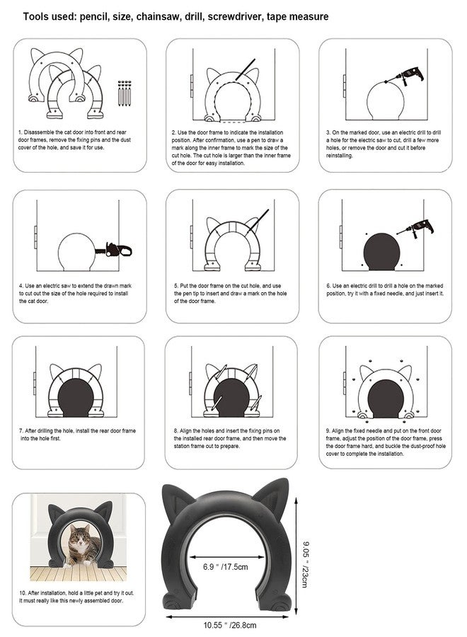 ikuso Cat Door for Interior Door,Indoor Cat Door,Pet Doors for Cat, 10.55"*2.45"*9.05" (L) - Image 5