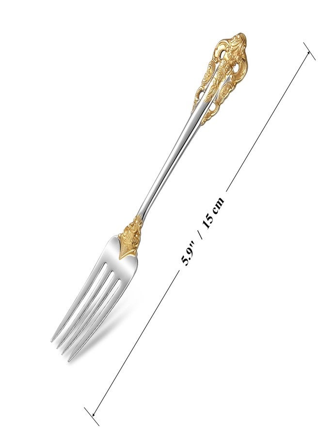 KEAWELL Luxury 5.9" Appetizer Forks, 18/10 Stainless Steel, Set of 4, Gorgeous Cocktail Forks/Dessert Forks (Gold Accent) - Image 2