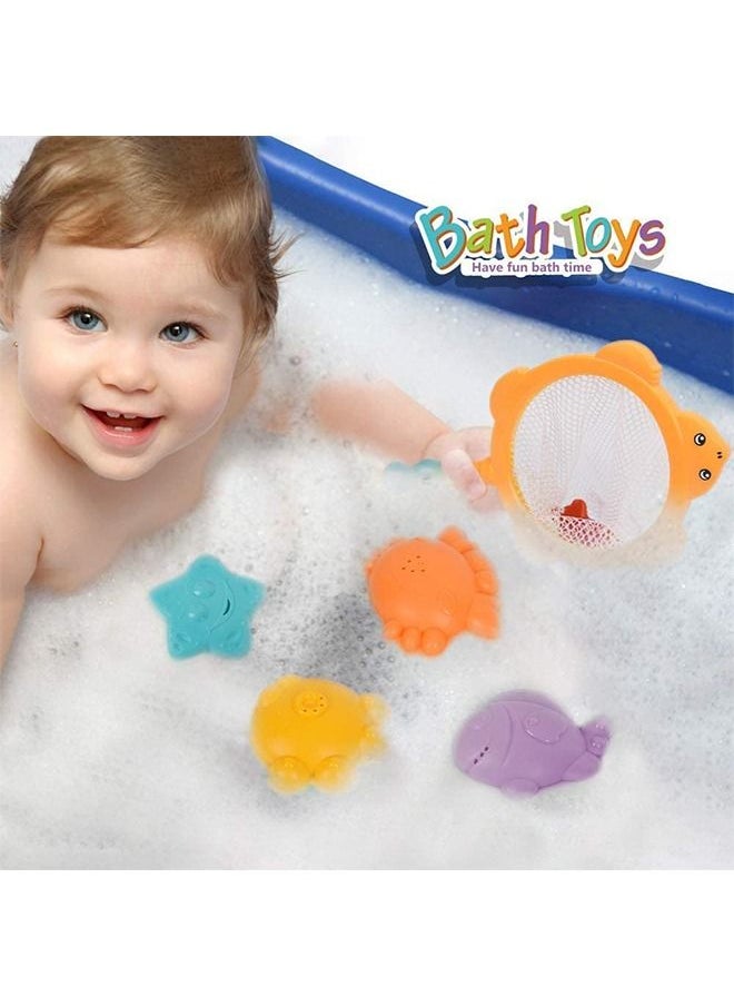 BAYBEE 10 قطع ألعاب حمام للأطفال الصغار مع شبكة صيد أسماك عائمة ألعاب حيوانات مائية مجموعة لعب لحمام السباحة للأطفال وحوض الاستحمام وألعاب الشاطئ للأطفال ألعاب حمام الأطفال للأطفال الصغار من سن 0 إلى 24 شهرًا  - Image 2