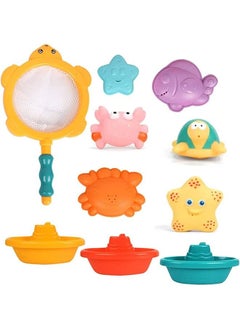 BAYBEE 10 Pcs Baby Bath Toys For Babies Kids With Fishing Net Floating Water Animal Toys Playset For Baby Swimming Pool Bathtub Beach Toys For Kids Baby Bath Toys For Toddlers 0-24 Months  - Image 1