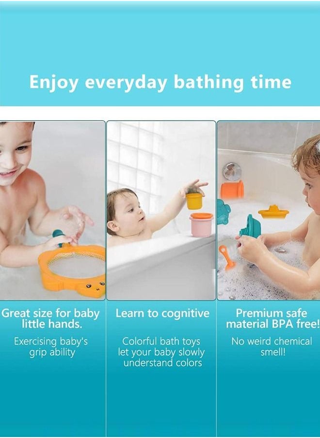 BAYBEE 10 قطع ألعاب حمام للأطفال الصغار مع شبكة صيد أسماك عائمة ألعاب حيوانات مائية مجموعة لعب لحمام السباحة للأطفال وحوض الاستحمام وألعاب الشاطئ للأطفال ألعاب حمام الأطفال للأطفال الصغار من سن 0 إلى 24 شهرًا  - Image 3