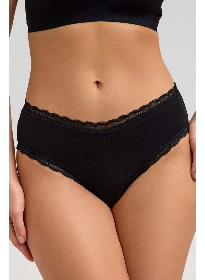 Aytuğ Women's Modal Lace High-Waisted Hipster Panty Black.
