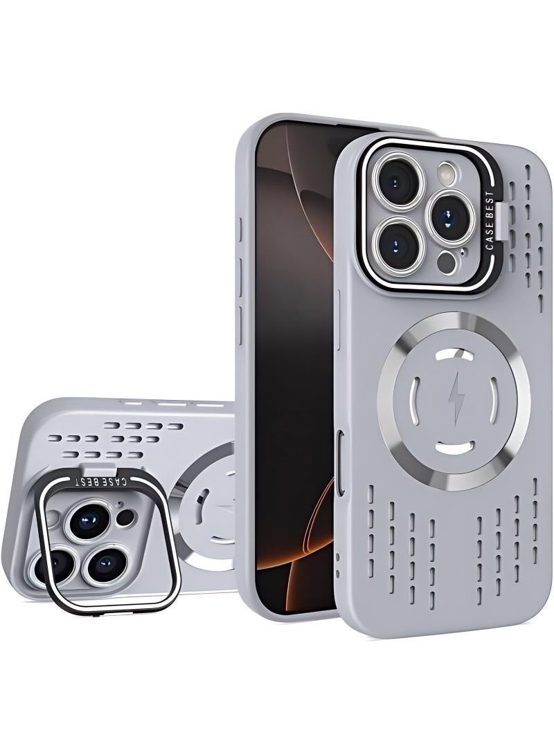 Magnetic Cooling Case for iPhone 16 Pro Max [6.9"] - Grade Drop Protection with Heat Dissipation Tech - Camera Lens Cover & 360° Kickstand - Shockproof Slim Fashion Shell Compatible with MagSafe (Grey) - for Men & Women - Image 1