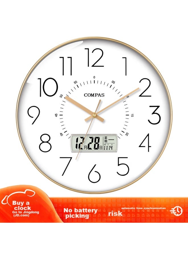 Compas Wall Clock For Living Room, Perpetual Calendar Wall Clock, Automatic Time Synchronization Radio-controlled Clock, D6219ay Gold, 35cm - Image 1