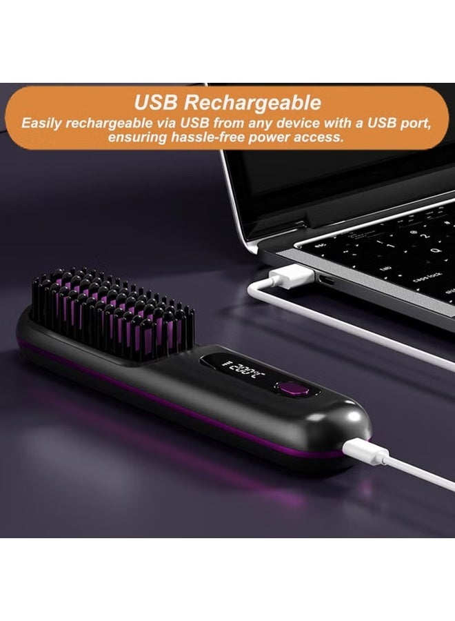 Portable Straightener Brush Comb, Straightener with LED Display , Rechargeable Brush for Straightening and Curling, Anti-Scald Mini Hot Straightening Comb for Woman, Hair Fast Heating Cordless Mini Hair Tool for Travel (Black) - Image 5