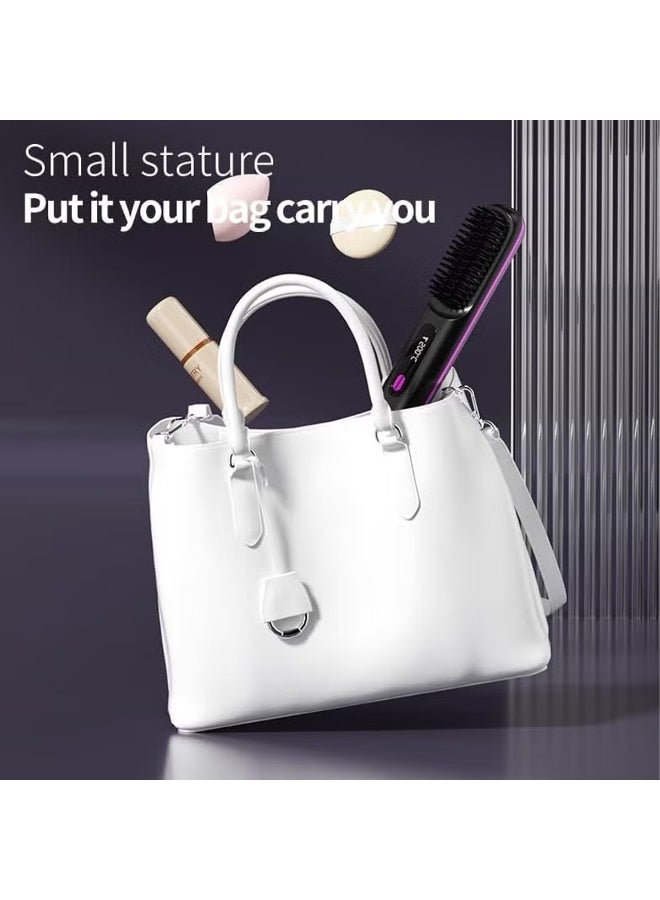 Portable Straightener Brush Comb, Straightener with LED Display , Rechargeable Brush for Straightening and Curling, Anti-Scald Mini Hot Straightening Comb for Woman, Hair Fast Heating Cordless Mini Hair Tool for Travel (Black) - Image 3
