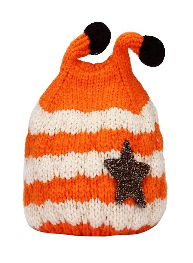 Niue Kids Winter Cap Shawl Set for 1 Year to 4 Year, Knitted Woolen Hat Scarf Very Warm Children Bee Cap (Orange & White) - Image 4