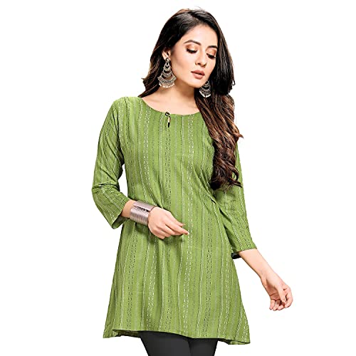 Shiv Textiles Rayon Fabric Printed Round Neck Short Kurtis for Women Top Dresses Kurti for Girls & Ladies Kurtis - (Green_Medium) - Image 2