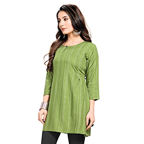 Shiv Textiles Rayon Fabric Printed Round Neck Short Kurtis for Women Top Dresses Kurti for Girls & Ladies Kurtis - (Green_Medium) - Image 3