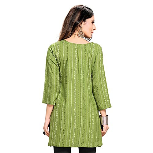 Shiv Textiles Rayon Fabric Printed Round Neck Short Kurtis for Women Top Dresses Kurti for Girls & Ladies Kurtis - (Green_Medium) - Image 4
