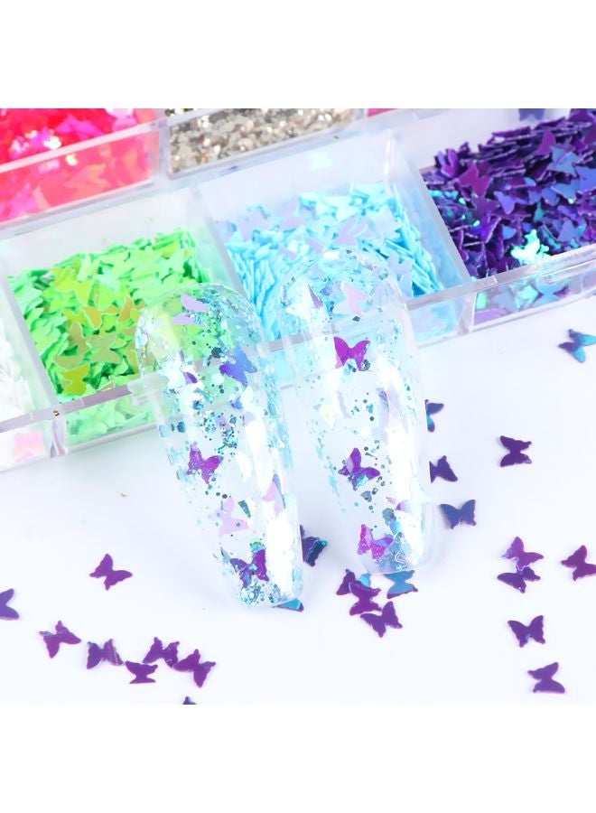 NIBEMINENT 12 Style Butterfly Shaped Nail Art Flakes Blue/Green/Red - Image 4