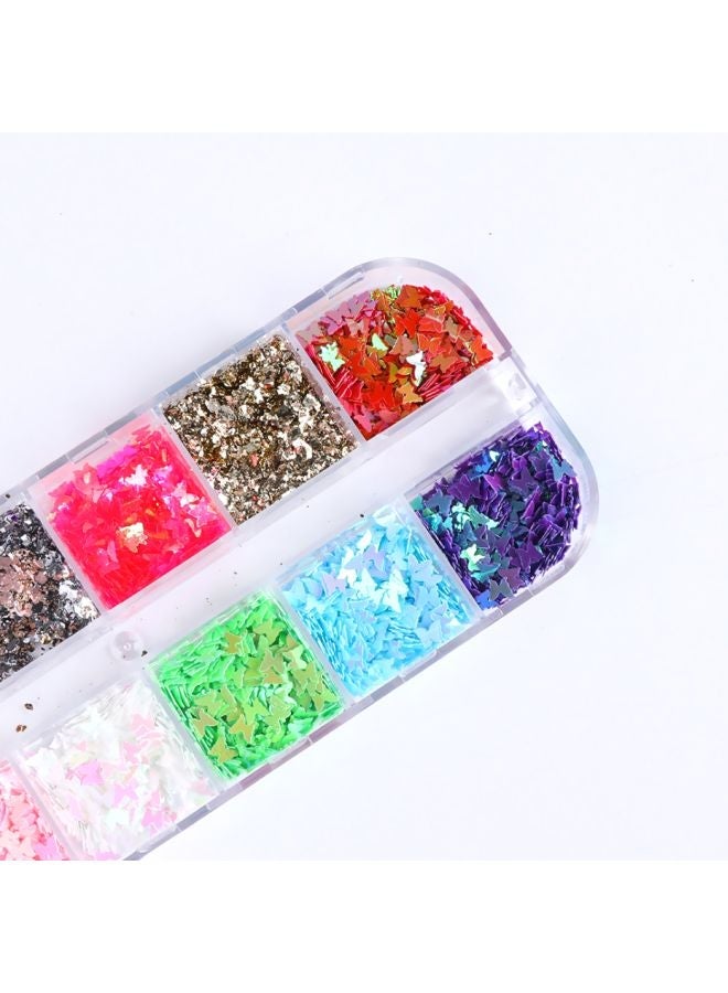 NIBEMINENT 12 Style Butterfly Shaped Nail Art Flakes Blue/Green/Red - Image 3