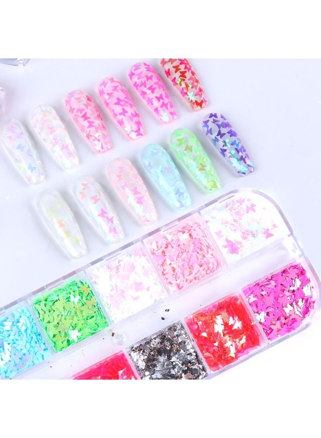 NIBEMINENT 12 Style Butterfly Shaped Nail Art Flakes Blue/Green/Red - Image 2