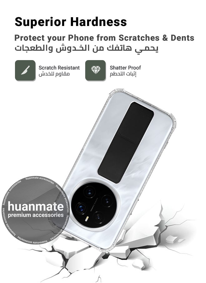 huanmate - Honor Magic7 Pro Magnetic Case With Hand Grip Holder & Kickstand - Strong Grip for Magnetic Car Holder, Stylish & Functional, Ultimate Convenience & Hands-Free Viewing - Clear/Black - Image 1
