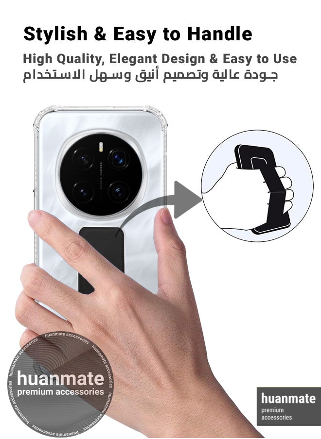 huanmate - Honor Magic7 Pro Magnetic Case With Hand Grip Holder & Kickstand - Strong Grip for Magnetic Car Holder, Stylish & Functional, Ultimate Convenience & Hands-Free Viewing - Clear/Black - Image 1