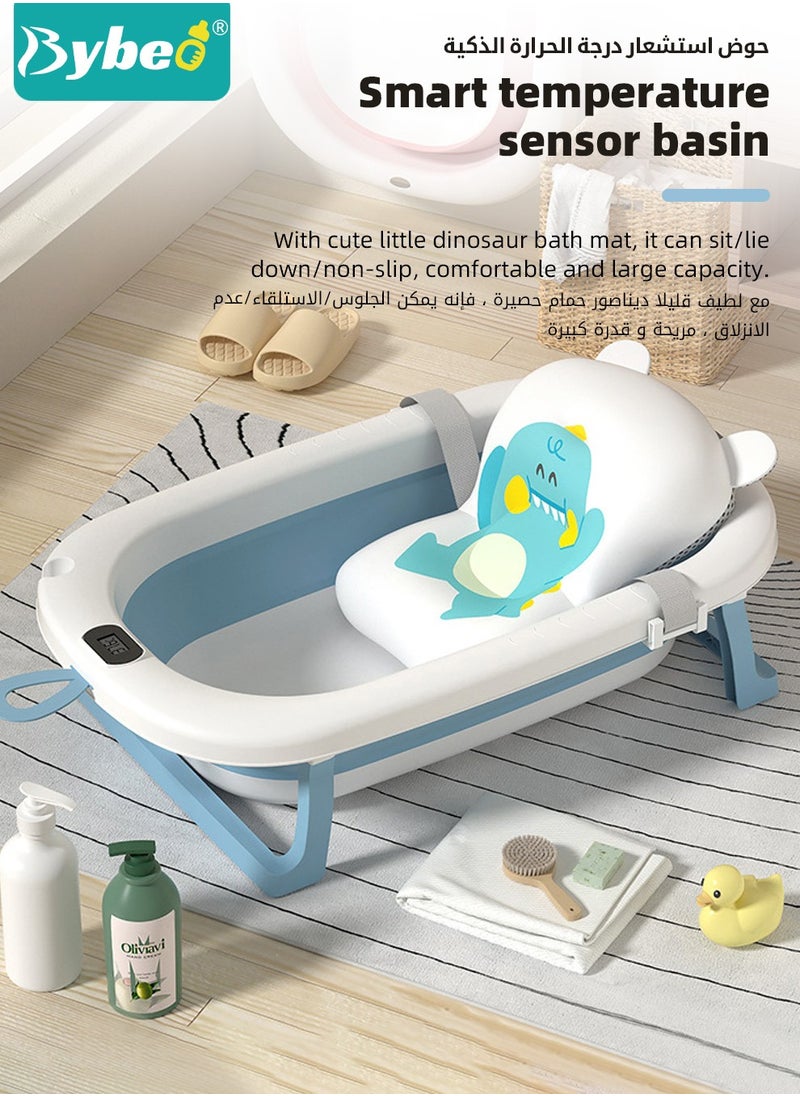 Bybeo - 14 PCS Baby Bath Tub Foldable Bathtub With Temperature Sensing + Bathmat Cushion + Bath Net + Shower Cap + Washing Hair Shower Shampoo Cup *1 + Duckling toys *4 + Ocean Balls *5 - Image 1