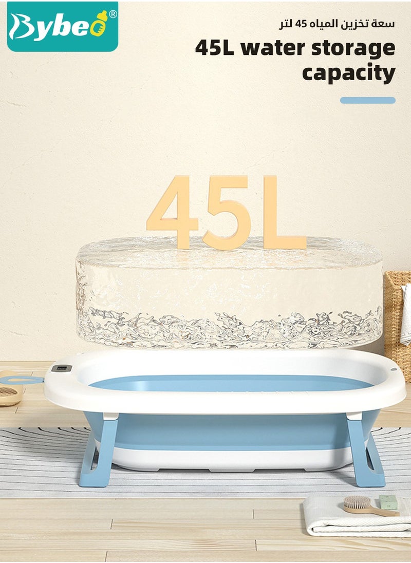 Bybeo - 14 PCS Baby Bath Tub Foldable Bathtub With Temperature Sensing + Bathmat Cushion + Bath Net + Shower Cap + Washing Hair Shower Shampoo Cup *1 + Duckling toys *4 + Ocean Balls *5 - Image 1