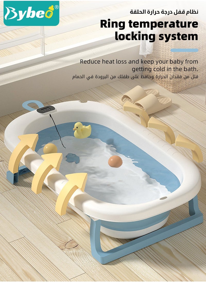 Bybeo - 14 PCS Baby Bath Tub Foldable Bathtub With Temperature Sensing + Bathmat Cushion + Bath Net + Shower Cap + Washing Hair Shower Shampoo Cup *1 + Duckling toys *4 + Ocean Balls *5 - Image 1