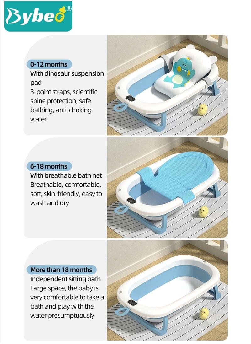 Bybeo - 14 PCS Baby Bath Tub Foldable Bathtub With Temperature Sensing + Bathmat Cushion + Bath Net + Shower Cap + Washing Hair Shower Shampoo Cup *1 + Duckling toys *4 + Ocean Balls *5 - Image 1
