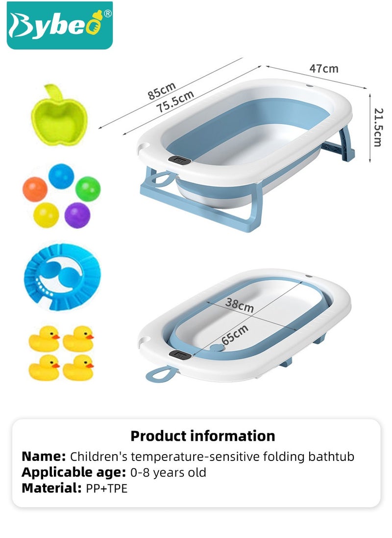 Bybeo - 14 PCS Baby Bath Tub Foldable Bathtub With Temperature Sensing + Bathmat Cushion + Bath Net + Shower Cap + Washing Hair Shower Shampoo Cup *1 + Duckling toys *4 + Ocean Balls *5 - Image 1