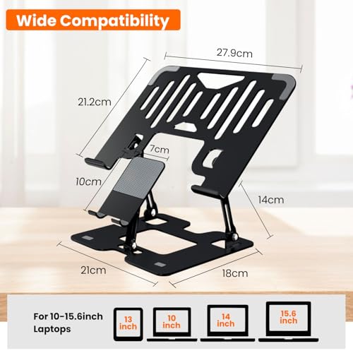 Dyazo 2 in 1 Laptop & Mobile Stand | Foldable Riser with Ventilated Design | Multi Angle Adjustable Height Holder Fit Upto 15.6 Inch Laptops | Compatible for Mac, HP, Dell, Acer, Lenovo & More (Black) - Image 5