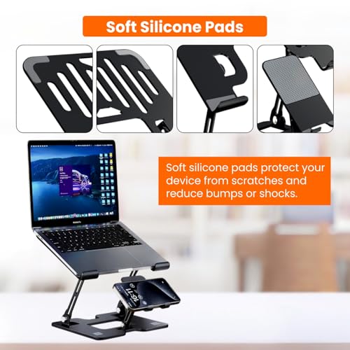Dyazo 2 in 1 Laptop & Mobile Stand | Foldable Riser with Ventilated Design | Multi Angle Adjustable Height Holder Fit Upto 15.6 Inch Laptops | Compatible for Mac, HP, Dell, Acer, Lenovo & More (Black) - Image 3