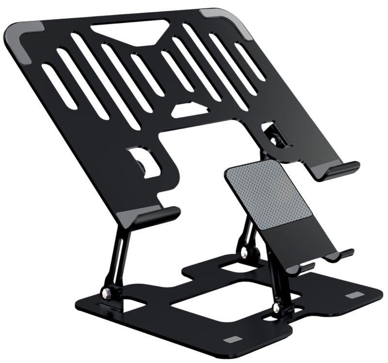 Dyazo 2 in 1 Laptop & Mobile Stand | Foldable Riser with Ventilated Design | Multi Angle Adjustable Height Holder Fit Upto 15.6 Inch Laptops | Compatible for Mac, HP, Dell, Acer, Lenovo & More (Black) - Image 1