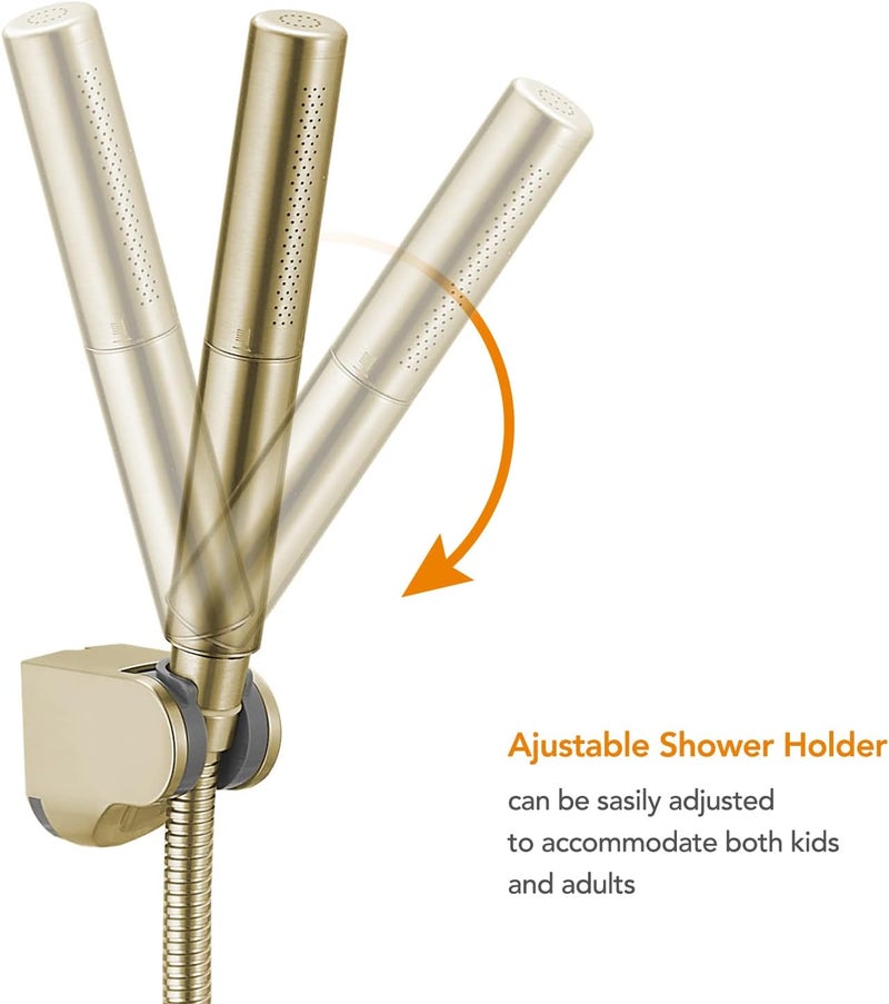 BESy Brass 2 In 1 Function Handheld Shower Head Set High Pressure 7 Inch Shower Head High Flow Hand Shower Wand with 59 Inch Hose, Bracket, Brushed Gold - Image 5