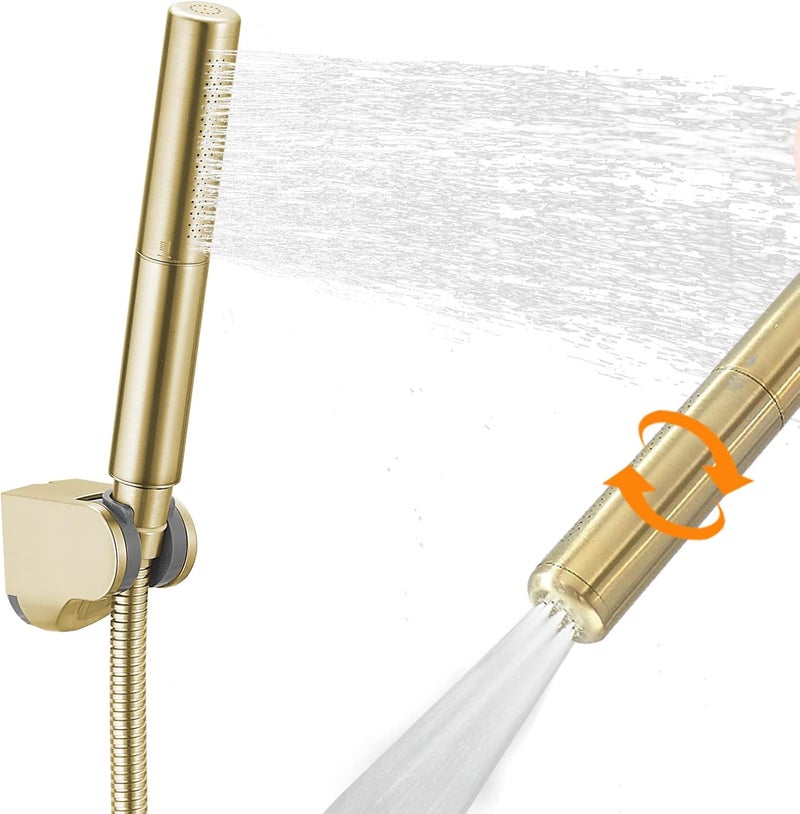 BESy Brass 2 In 1 Function Handheld Shower Head Set High Pressure 7 Inch Shower Head High Flow Hand Shower Wand with 59 Inch Hose, Bracket, Brushed Gold - Image 1