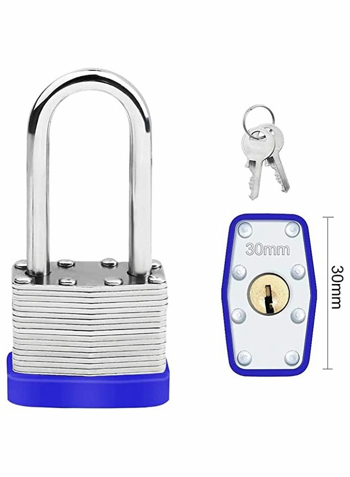 Long Shackle Pad Lock, 2 Pack Steel Pad Lock Padlock with Keys Heavy Duty Laminated Steel Key Pad Lock Secure Safety Tool for Home Garden Garage Fence Shed Indoor Outdoor - Image 2