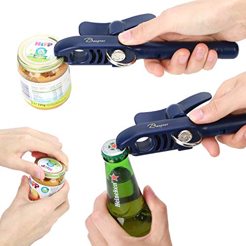 Bangrui Home Kitchen Restaurant Safety Bottle Jar Wine Manual Can Opener&Bangrui Professional 4-in-1 Can Opener keeps smooth edges. With a corkscrew folded in the lever. Best Gadget for Kitchen Use (Blue) - Image 5