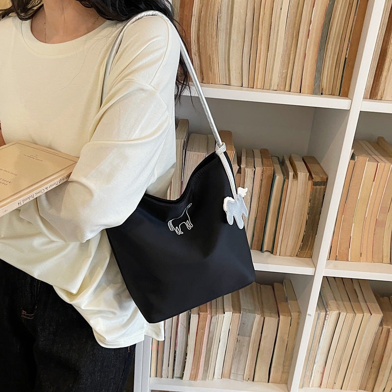 Embroidered Pony Nylon Bucket Shoulder Bag for Women - Image 4