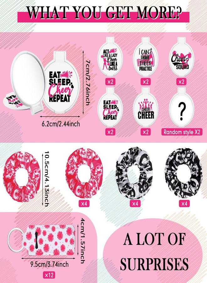 Sanwuta 48 Pcs Cheer Gift Kit for Girls: 12 Canvas Makeup Bags, 12 Scrunchies, 12 Makeup Mirrors, 12 Lipstick/Lip Balm Keychains for Cheerleaders - Image 3