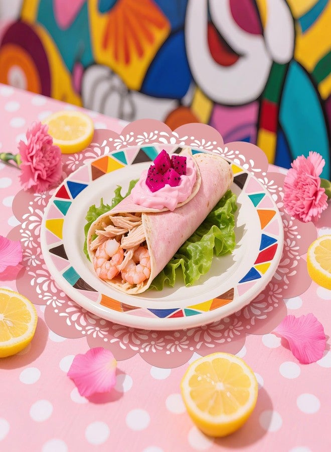 Stuffygreenus 100 Pcs Pink Platos De Barro Mexicanos Paper Placemats 13.5 Inches Cielito Lindo Party Decoration Disposable Scalloped Cinco De Mayo Paper Placemats for Fiesta Mexican Baby Shower Decor - Image 5